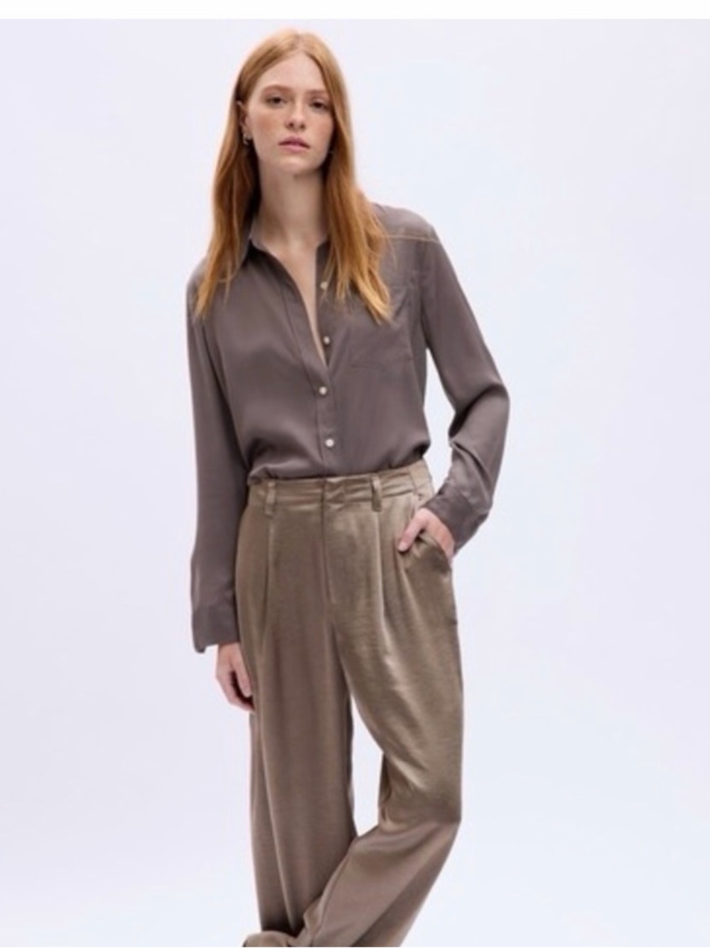 GAP Pants in Taupe-Brown Satin